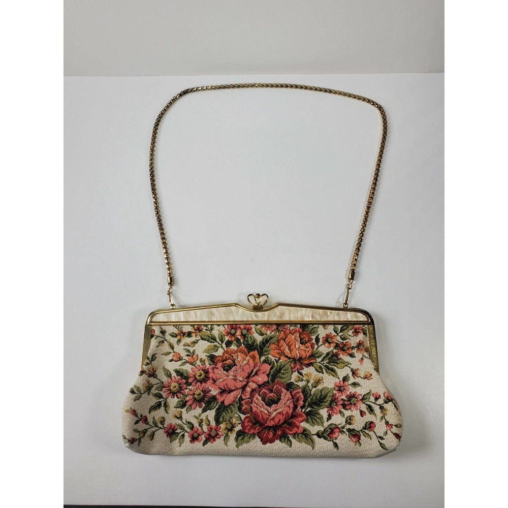 Vintage flower purse with removable chain strap Clutch or a shoulder Purse.
